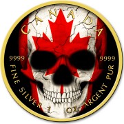 Canada SKULL CANADIAN MAPLE LEAF $5 Dollars Silver Coin 2019 Gold plated 1 oz